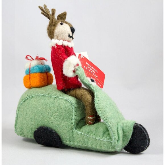 World Market Wool Felt Reindeer on Scooter Christmas Decor Fair Trade NWT - Picture 2 of 6
